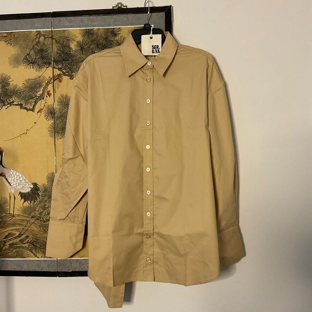 SER.O.YA Mel button down shirt open back khaki Revolve NWT - Picture 3 of 6